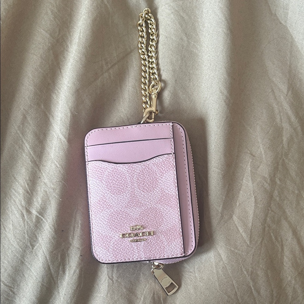 Coach Light Pink Card Holder with Gold Chain